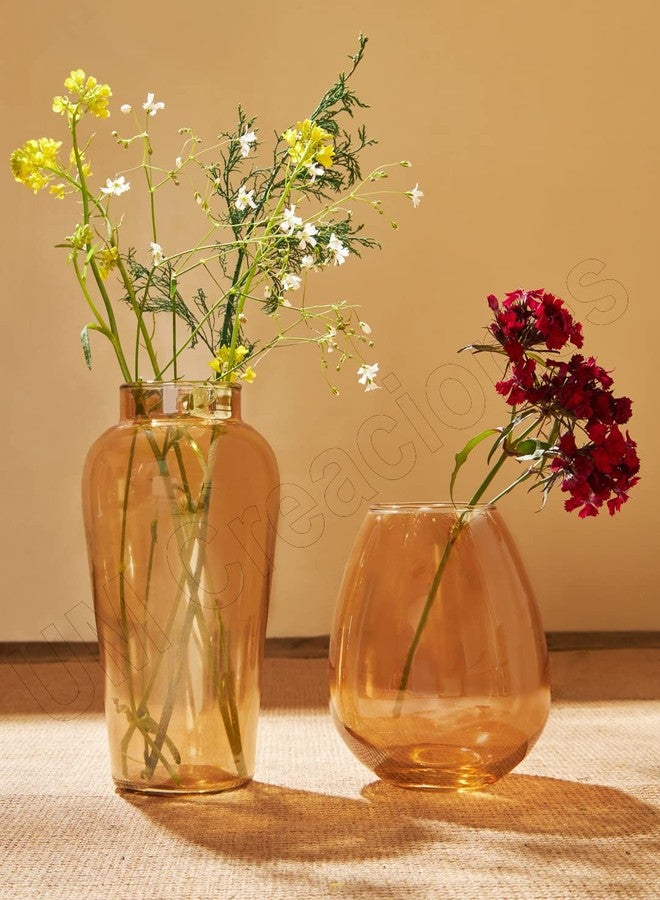 UM Creaciones Amber Flower Glass Modern Vase Set Perfect For Wedding & Home Decorative For Home Decor Living Room Office And Place Settings (Set Of 2) - Image 4
